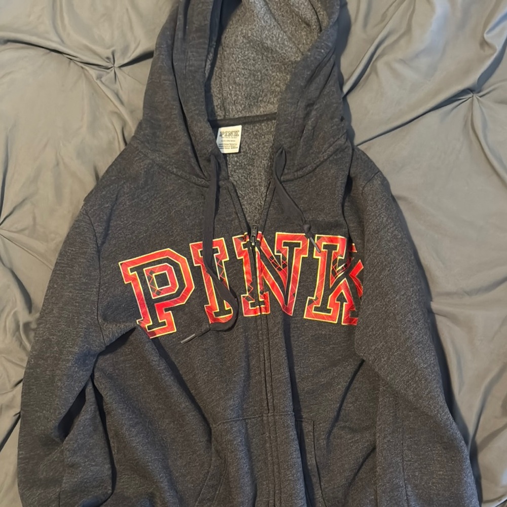 PINK Victoria's Secret Gray and Red Zip-Up Jacket